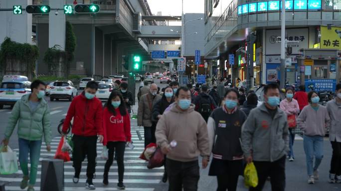 深圳龙华傍晚街道车流人流