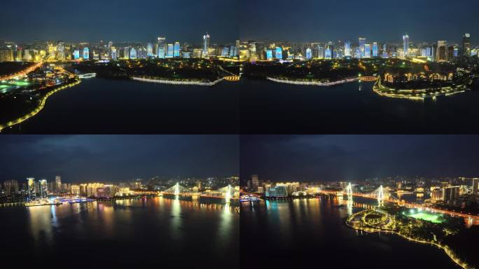 海南海口市世纪大桥及城市全景夜景航拍05