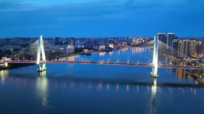 海南海口市世纪大桥及城市全景夜景航拍01