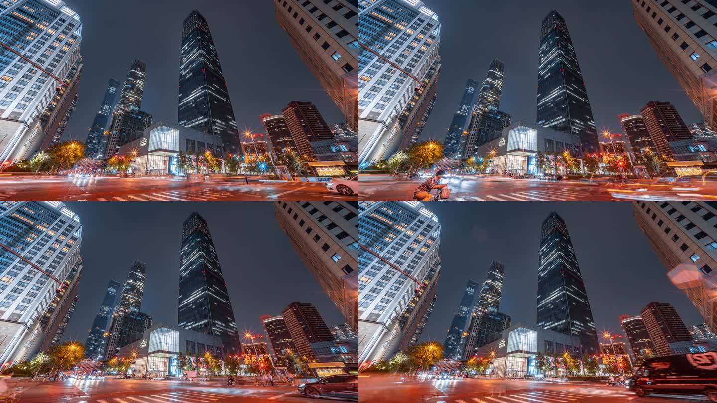 北京国贸街道夜景延时