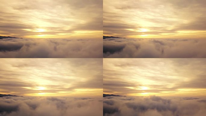 在天空的云彩上,神奇的飞行是在天空中旅行的背景.日出的时候,天空可以看到多雾的天空.电影无人机镜头放