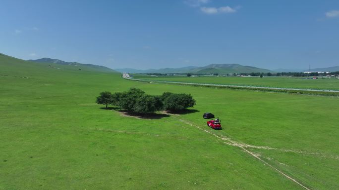 绿水青山就是金山银山航拍草原标志