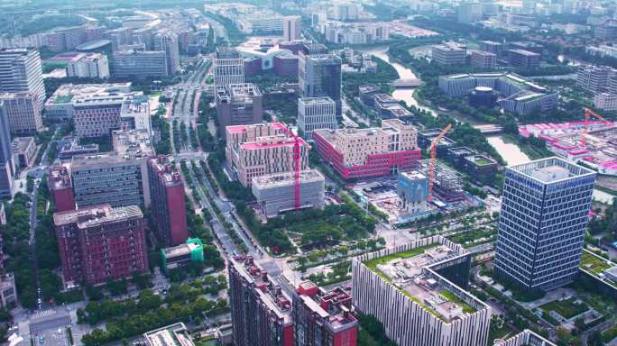 4k航拍上海张江科技ai未来城科技园素材