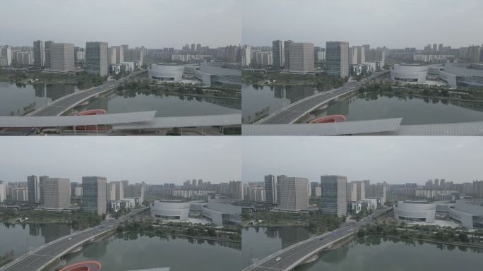 成都新川之心公园湖面航拍4K建筑素材