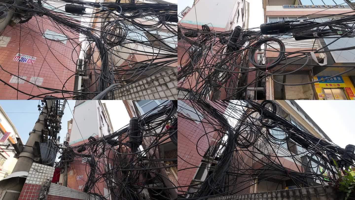 供电电网光纤光缆网络杂乱小区居民楼