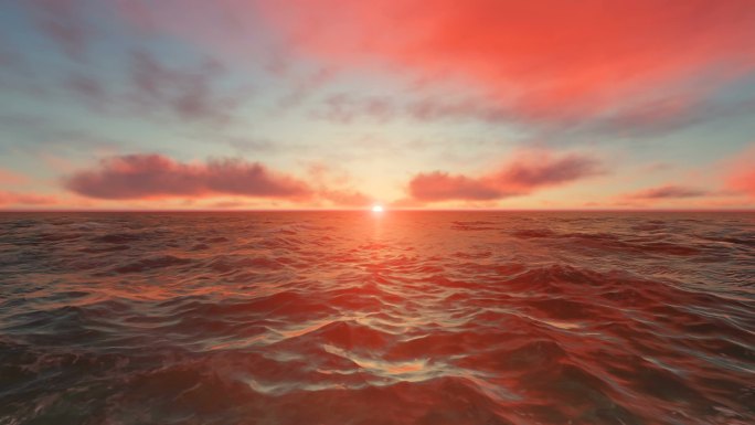 海上落日和红云