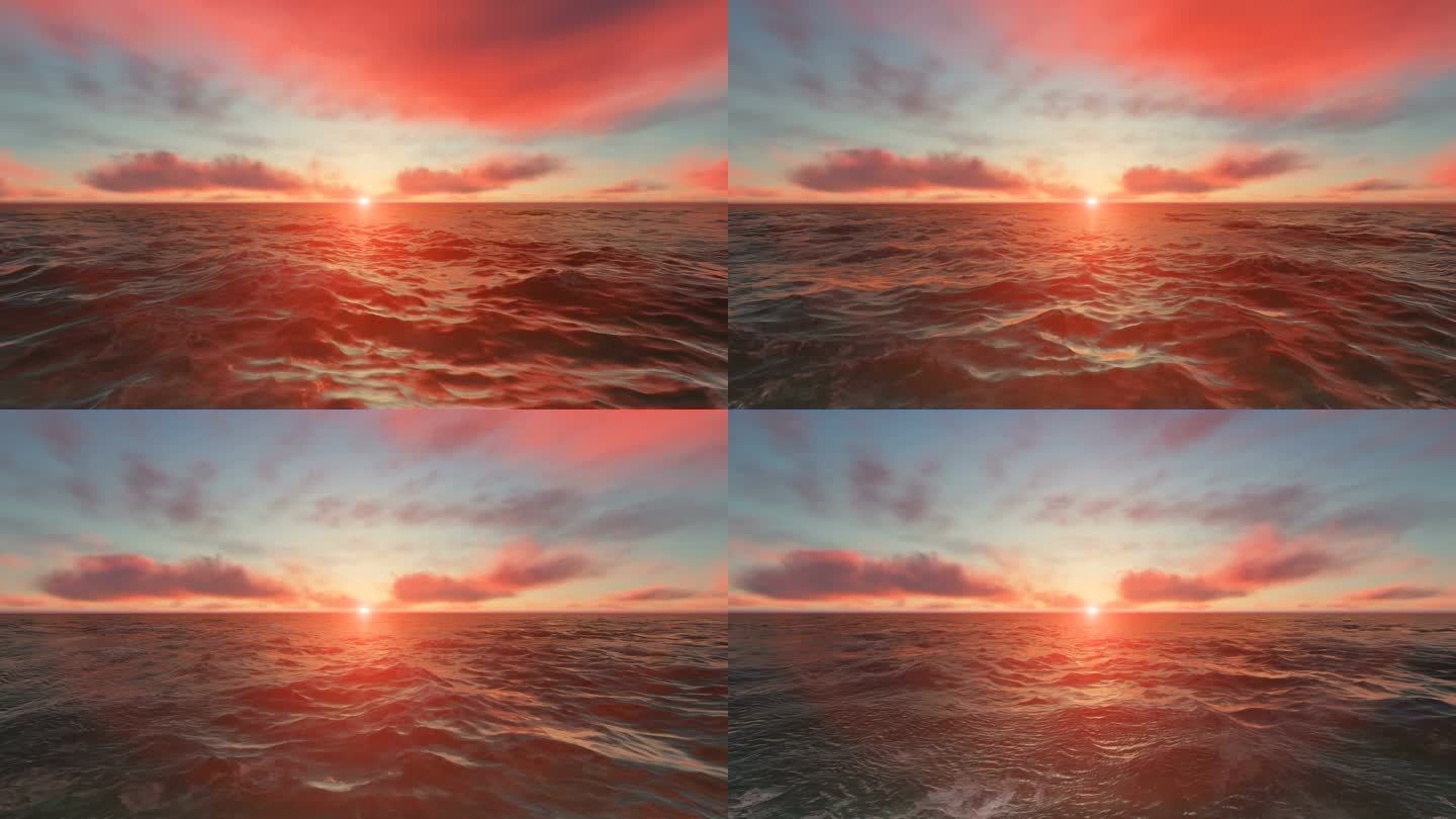 海上落日和红云