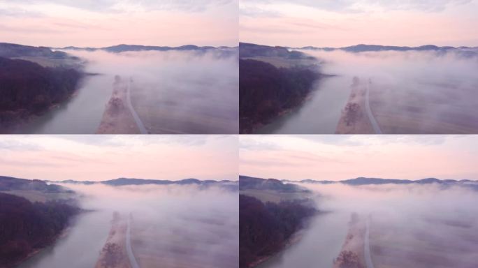 美丽的河流从上方看去。从上面看比斯扎迪山脉的性质。欧洲风景的空中拍摄.