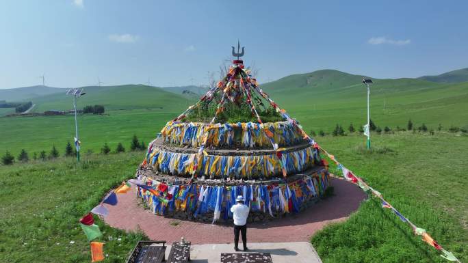 蒙古包航拍风土人情祭奠