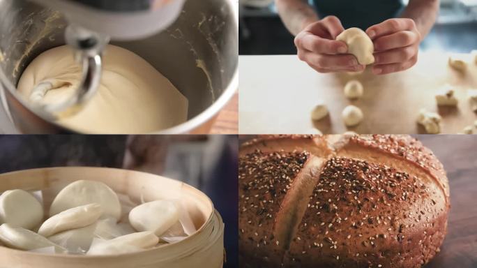 【镜头合集】面包面粉揉面发酵烘焙制作厨房