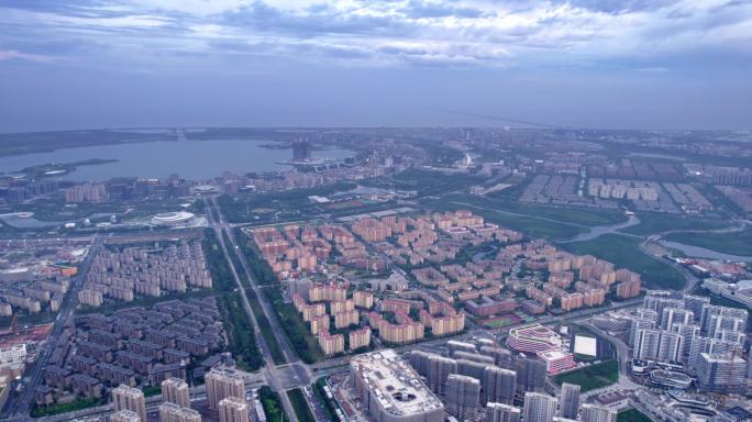 4k 航拍上海临港滴水湖夕阳素材