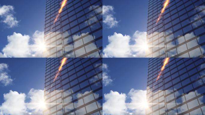 摩天大楼3D动画的低角度镜头