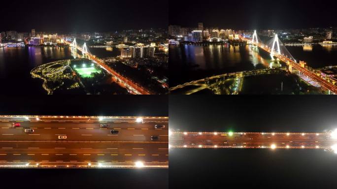 海南海口市世纪大桥及城市全景夜景航拍08