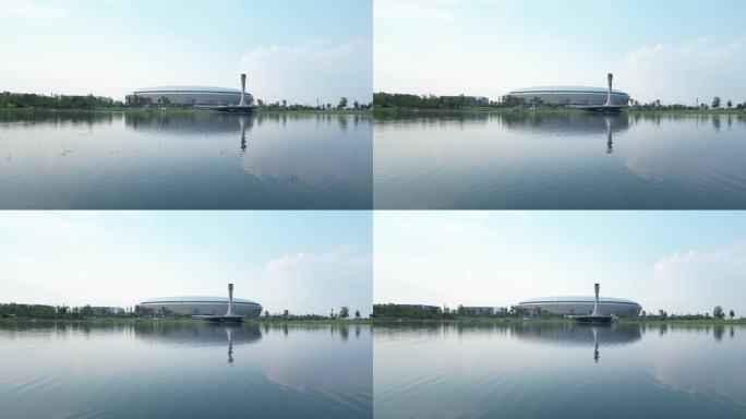 成都东安湖体育中心公园湖面4K航拍
