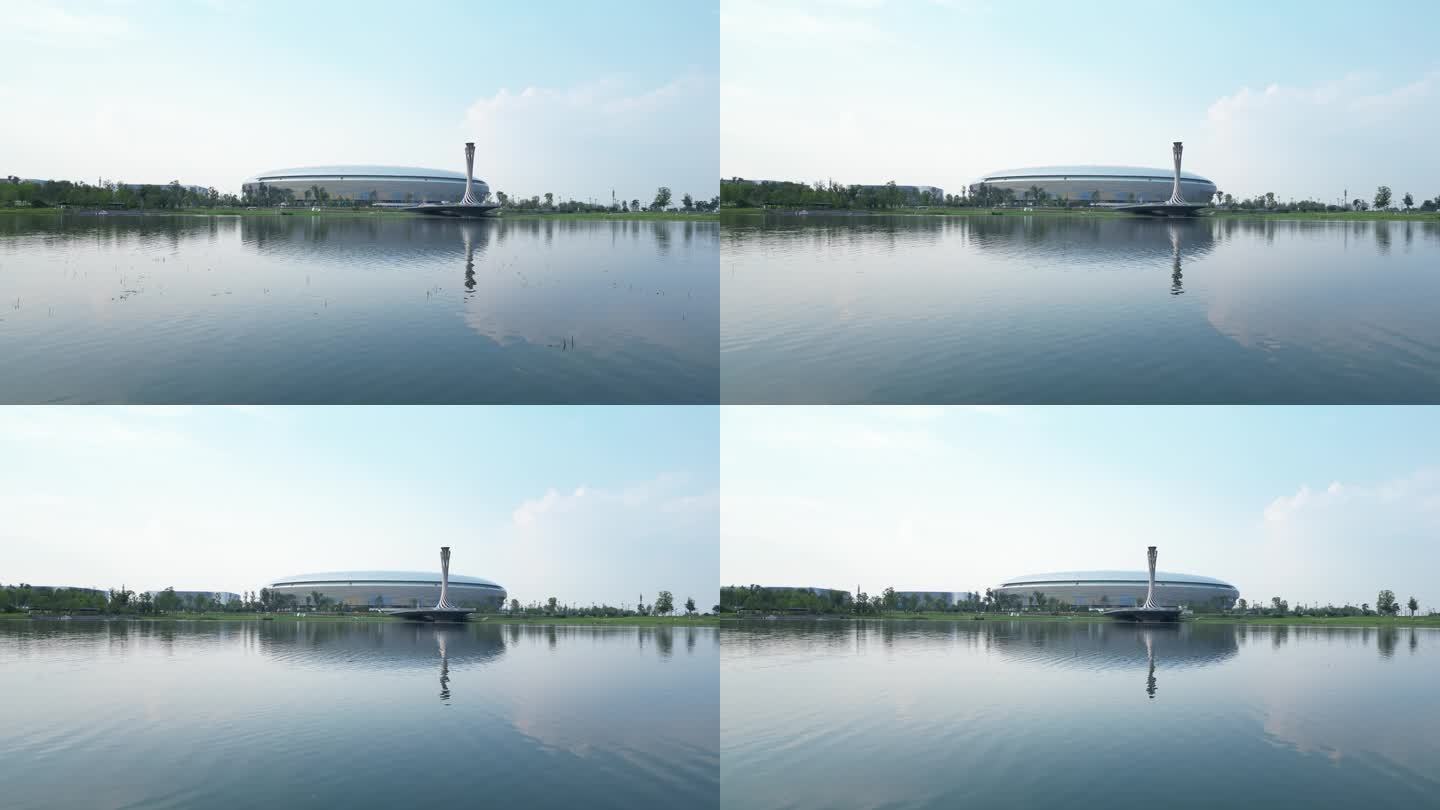 成都东安湖体育中心公园湖面4K航拍
