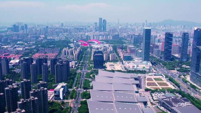 4k航拍南京国际博览中心cbd建筑群素材