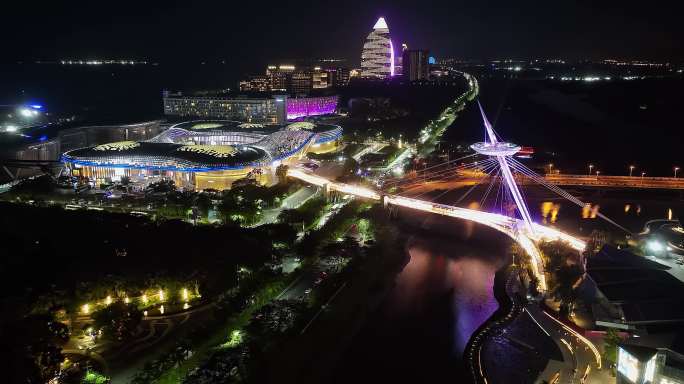 海南三亚国际免税城延时夜景航拍01