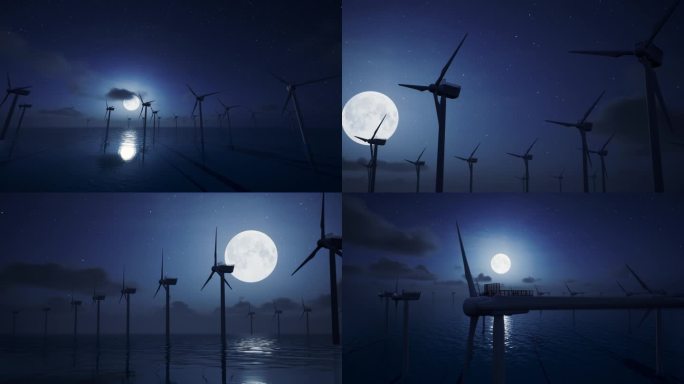 海上风力发电夜景