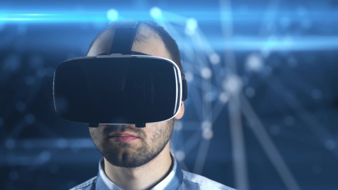 Vr 眼镜。人类认为太阳系的模型。地球在你手心.