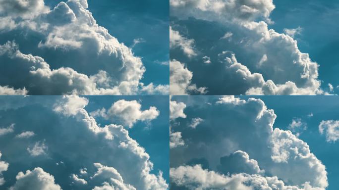 夏日蓝天雷雨前形成的白色蓬松积雨云的时间流逝。云彩天气的移动和变化.