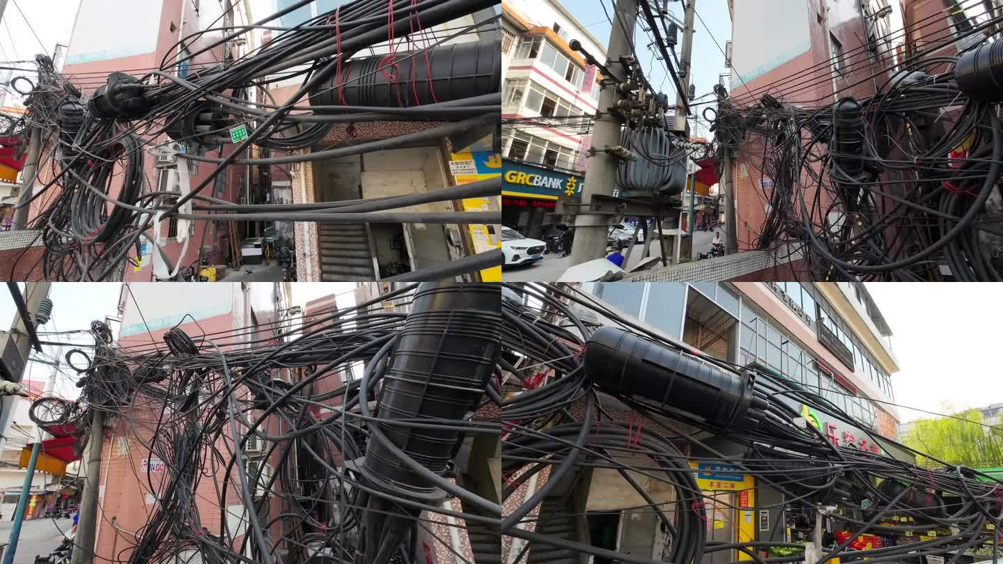 供电电网光纤光缆街道杂乱线路