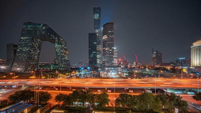 北京国贸车流夜景