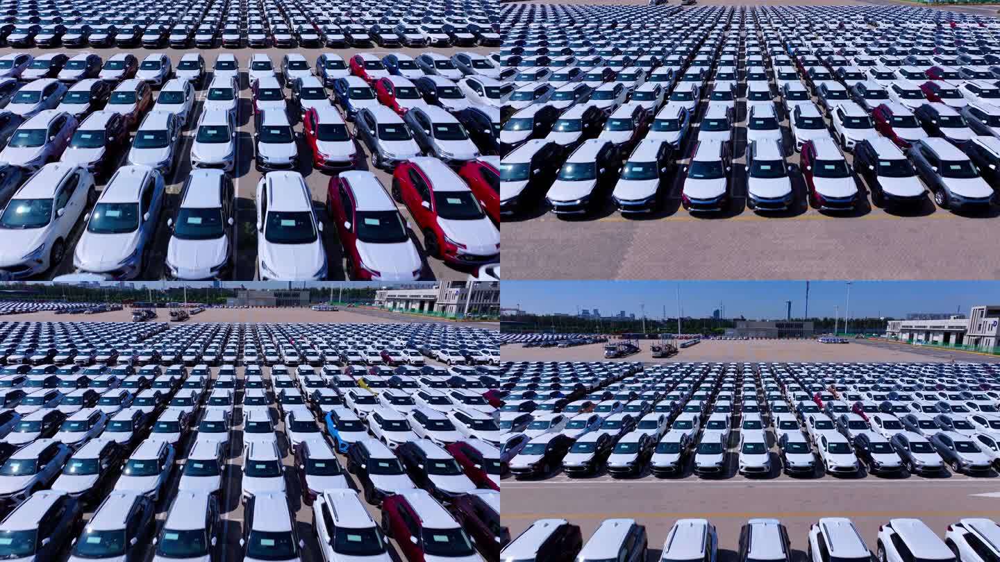 停车场新能源汽车摆放整齐的车辆