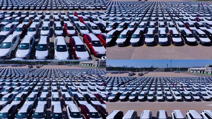 停车场新能源汽车摆放整齐的车辆