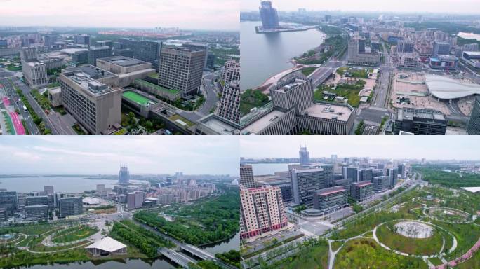 4k 航拍上海临海新辰临港中心商务区