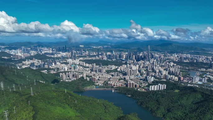 粤港澳大湾区 深圳空镜福田中心区全景航拍