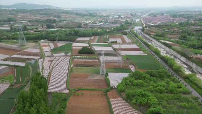 航拍马陵水库稻田堤坝大坝村庄民俗民风风光