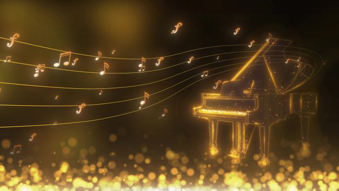 金色钢琴音符LED舞美视频素材