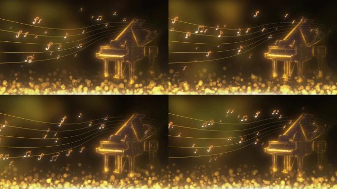 金色钢琴音符LED舞美视频素材