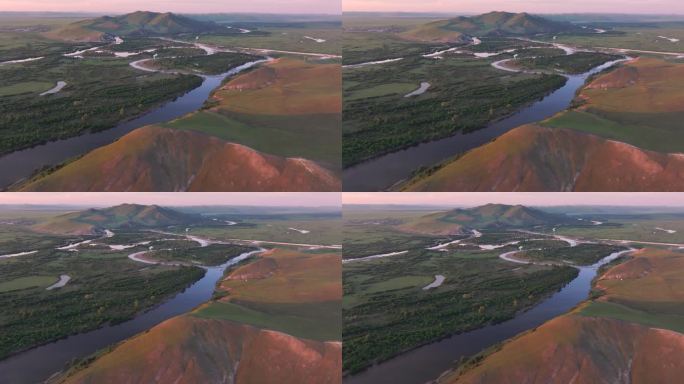 4K航拍呼伦贝尔黑山头日落山