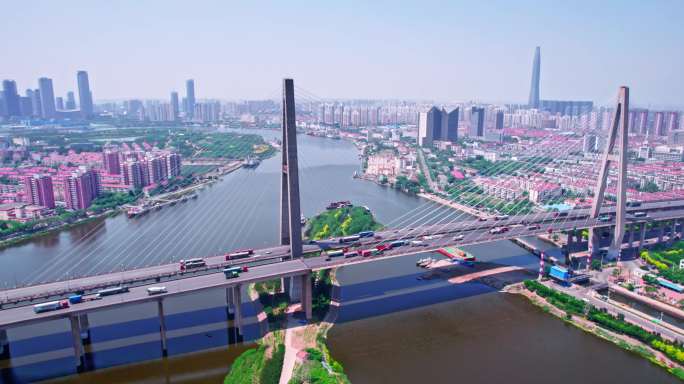 4k 航拍天津港桥梁交通
