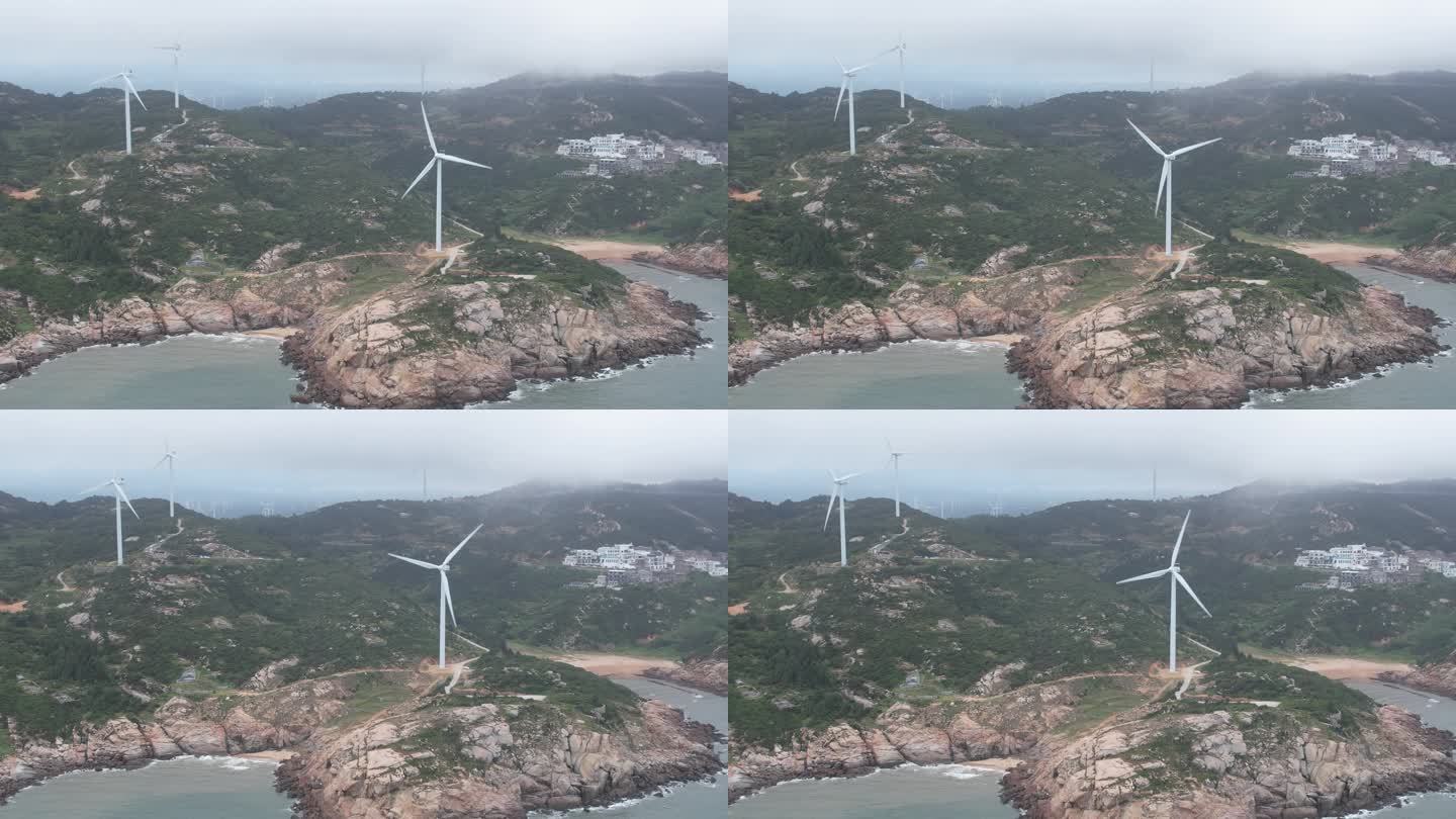 4k海岛沙滩风力发电航拍