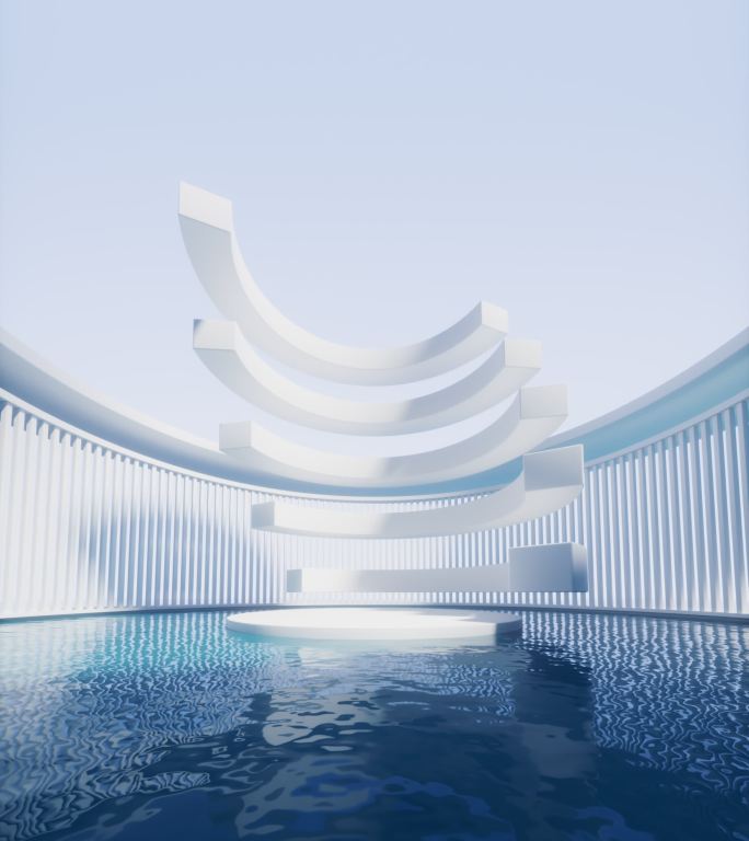 圆形建筑与水面背景3D渲染