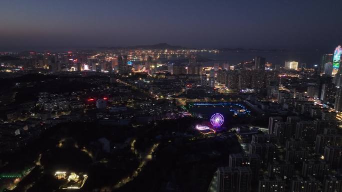 烟台芝罘区夜景航拍