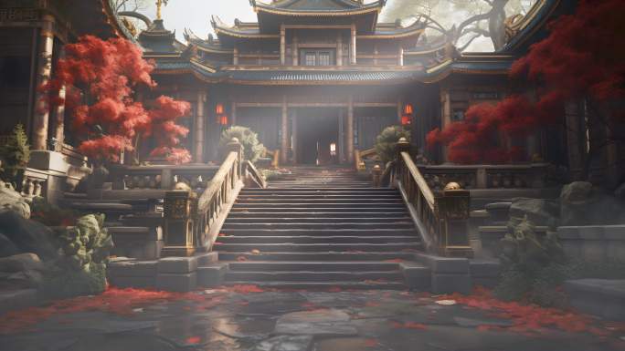 4K中国风建筑舞台背景