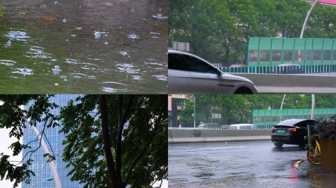 城市马路道路下雨天雨水雨滴街景街道街头风