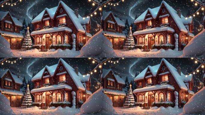 童话世界 平安夜下雪背景 圣诞糖果小屋