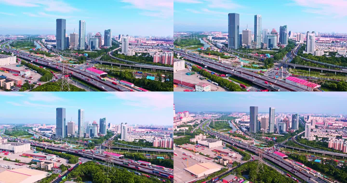 4k 航拍上海外高桥保税区办公区