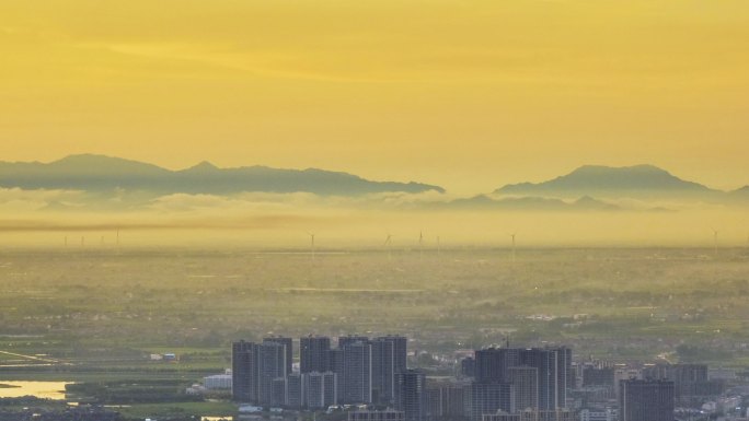 雨后黄昏航拍黄梅大别山视频