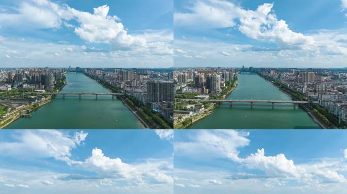 4K航拍衡阳城市全景湘江衡阳段延时
