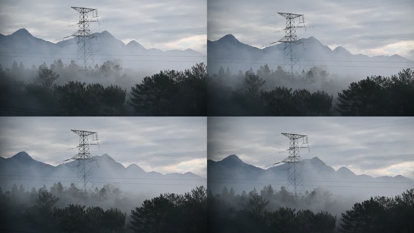 清晨山间薄雾流动
