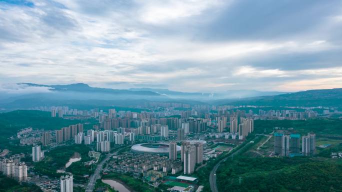 4k航拍重庆綦江城区延时摄影