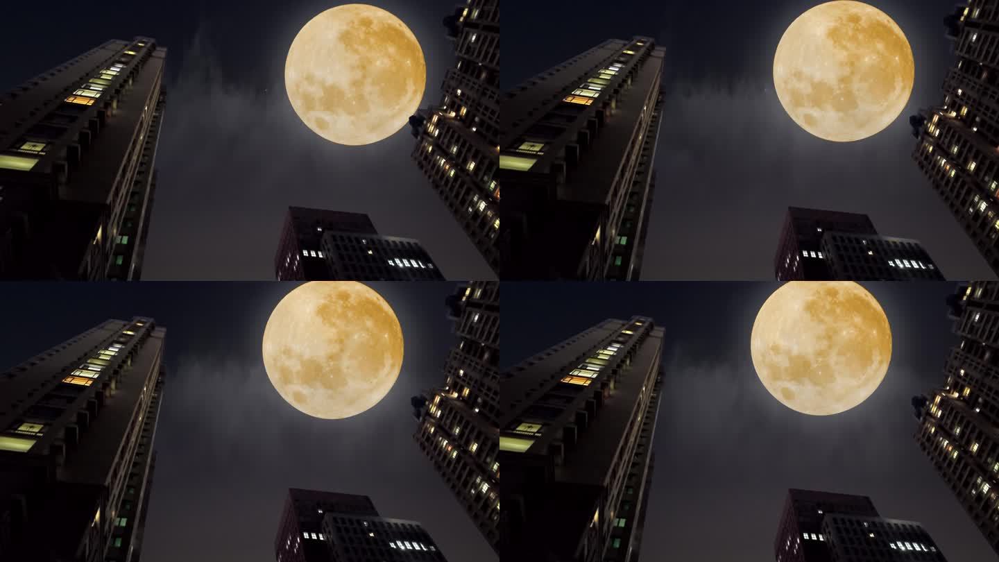 月亮挂在城市的空中