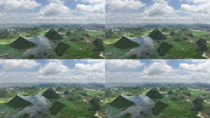 普者黑旅游景区航拍蓝天白云