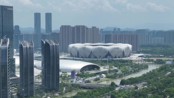 航拍杭州奥体中心亚运会体育场馆