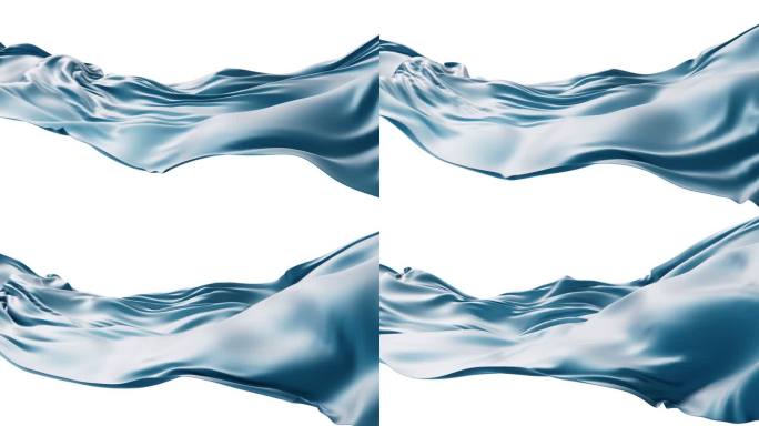 带透明通道的飘舞流动的蓝色布料3D渲染